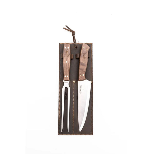 Set Cuchillo Tenedor Funda Cuero + Grabado Láser Gratis