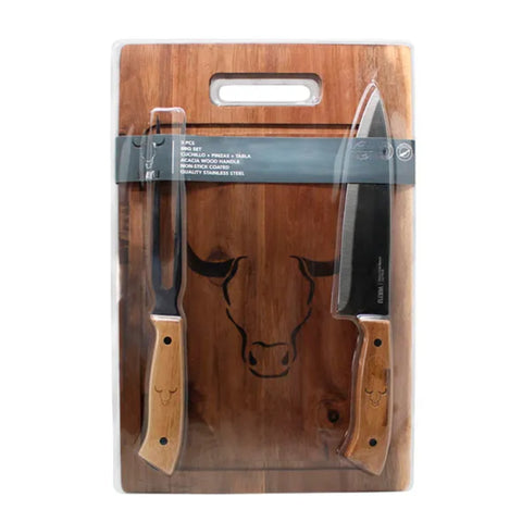 Set Parrillero Tabla + Cuchillo Y Pincho Wayu