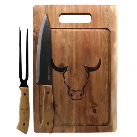 Set Parrillero Tabla + Cuchillo Y Pincho Wayu