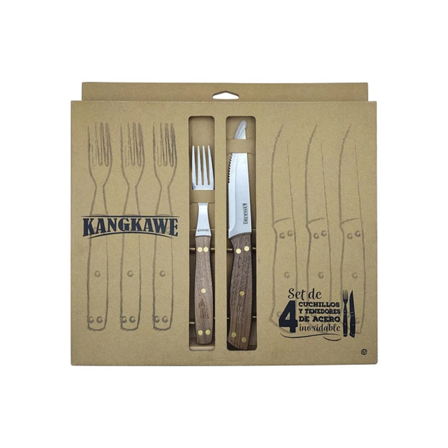 Set 8 piezas cuchillos y tenedores Kangkawe en su caja original