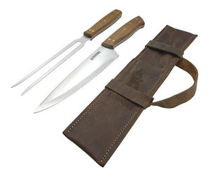 Set Parrillero Cuchillo Tenedor + Estuche Con Grabado Láser